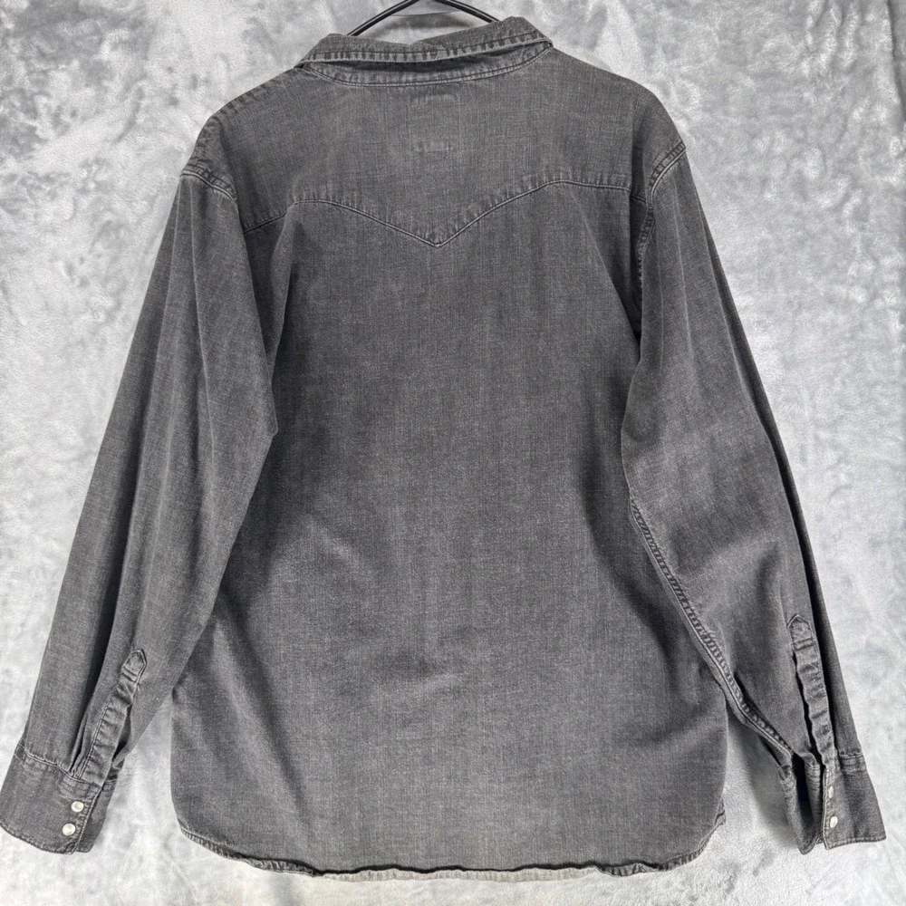 LEVIS MENS LONG SLEEVE DENIM WESTERN‎ SHIRT JACKET DARK GRAY XL PEARL SNAP